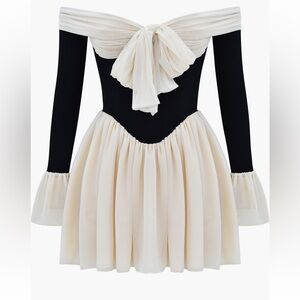 House of CB Black and Cream Off-Shoulder Dress
